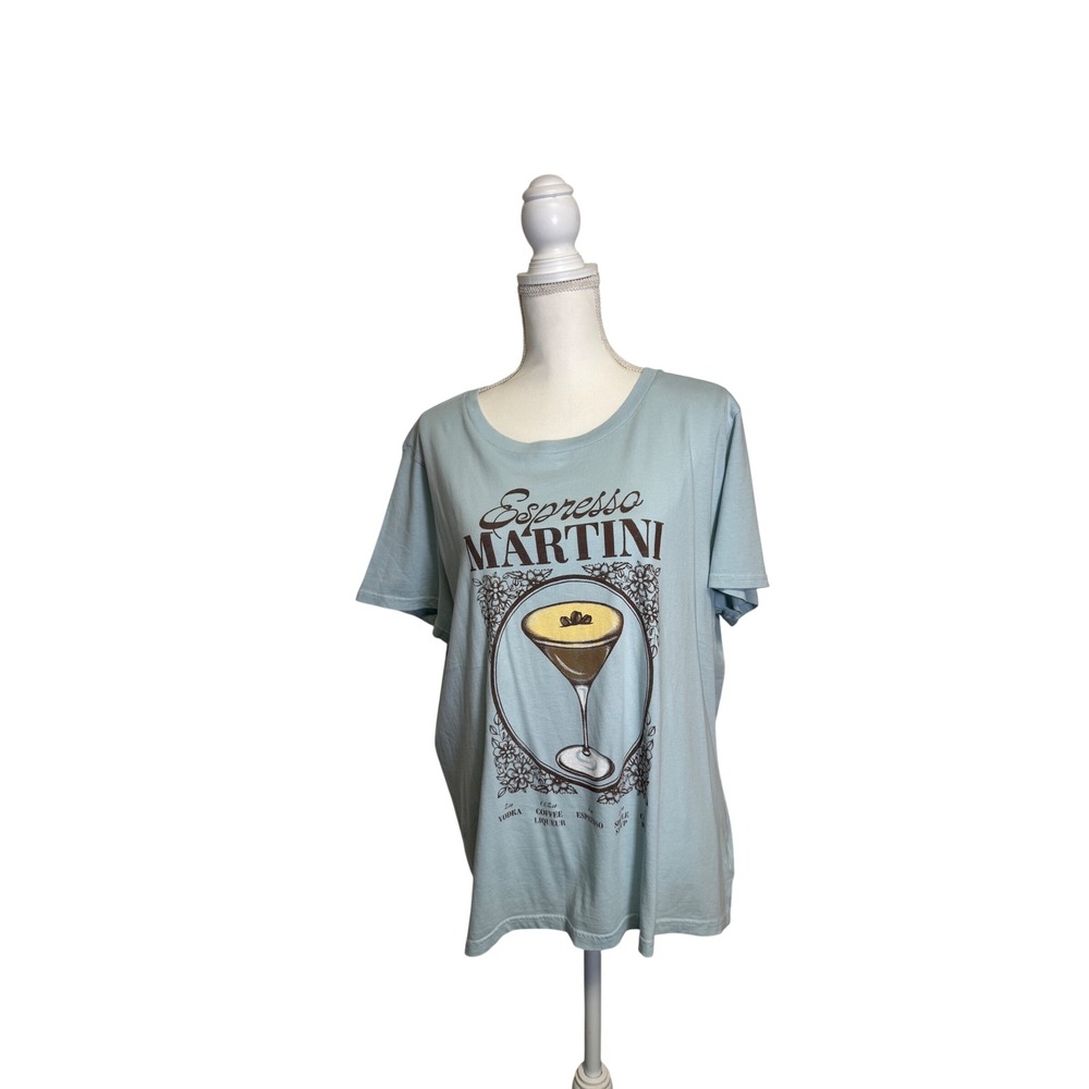 Lucky Brand Women's Light Blue Espresso Martini Graphic Short Sleeve Size XL